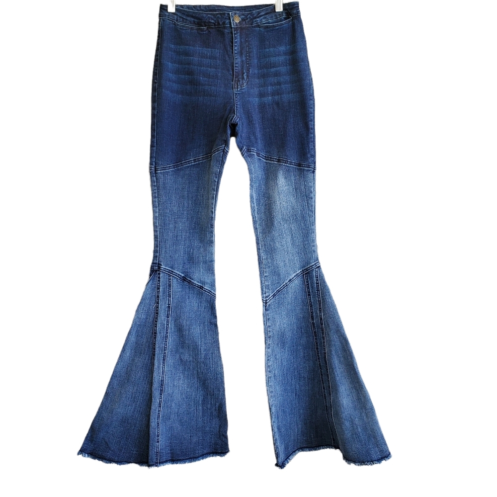 Saints & Hearts Ombre Extreme Flare Denim Jeans Frayed Hemline Size Small